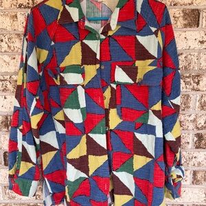 Buckle Colorful Geometric Button Down Shirt